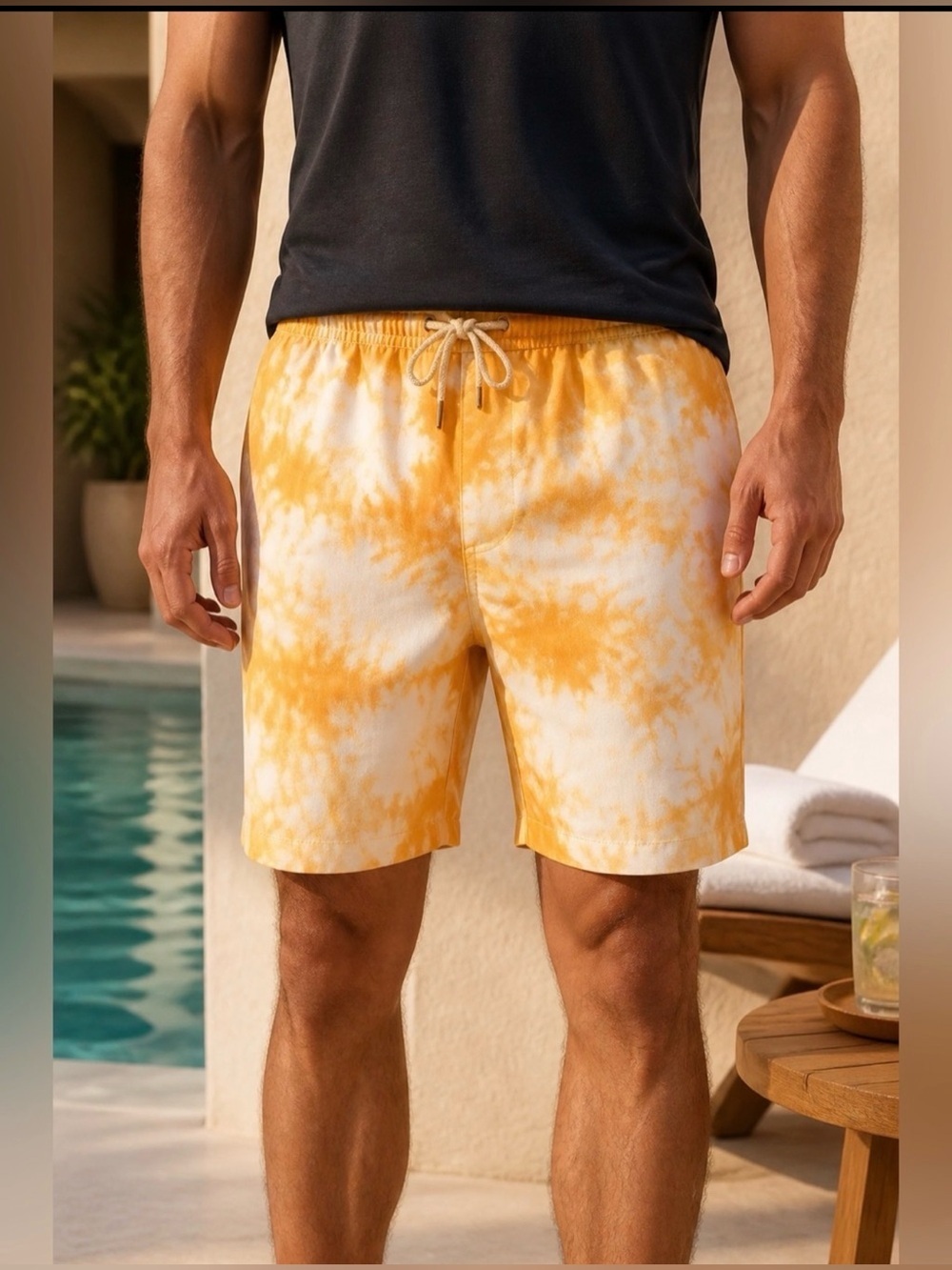 NWT Junk Food Clothing Men’s Yellow Tie-Dye Drawstring Waist Shorts - Size XL